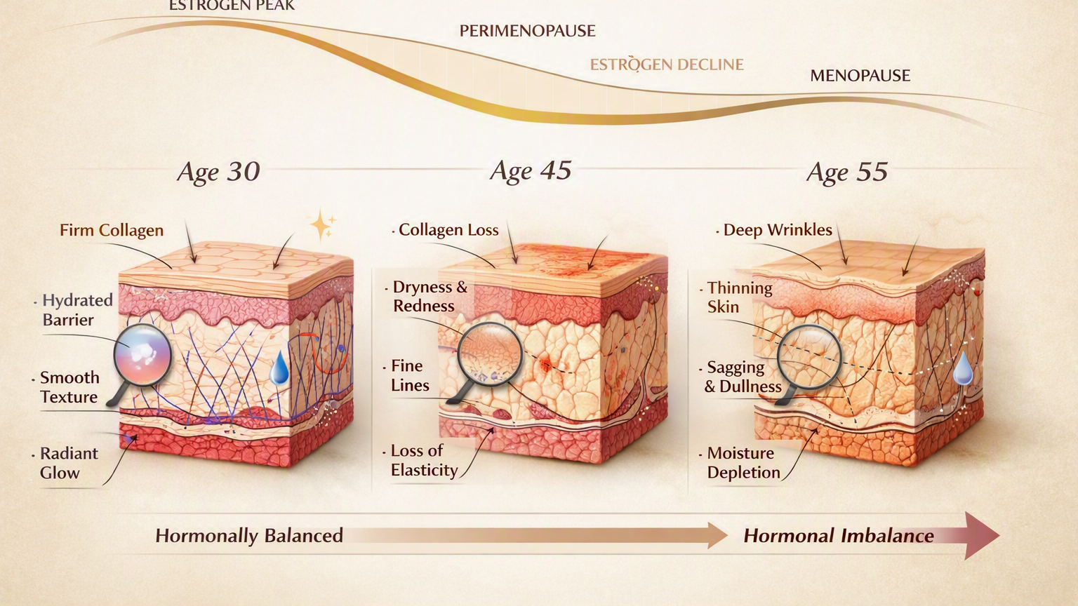 Skin Ageing Progression: Hormonal Changes From Age 30 to 55